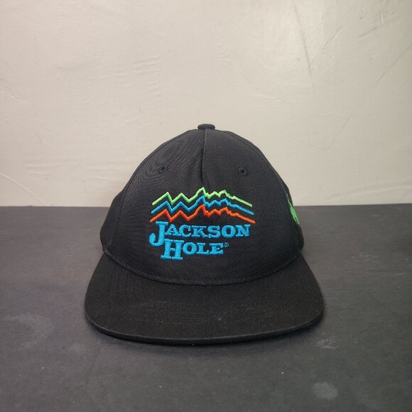 Jackson Hole Wyoming Hat Cap Snap Back Boys Black Ski Resort - Picture 1 of 14